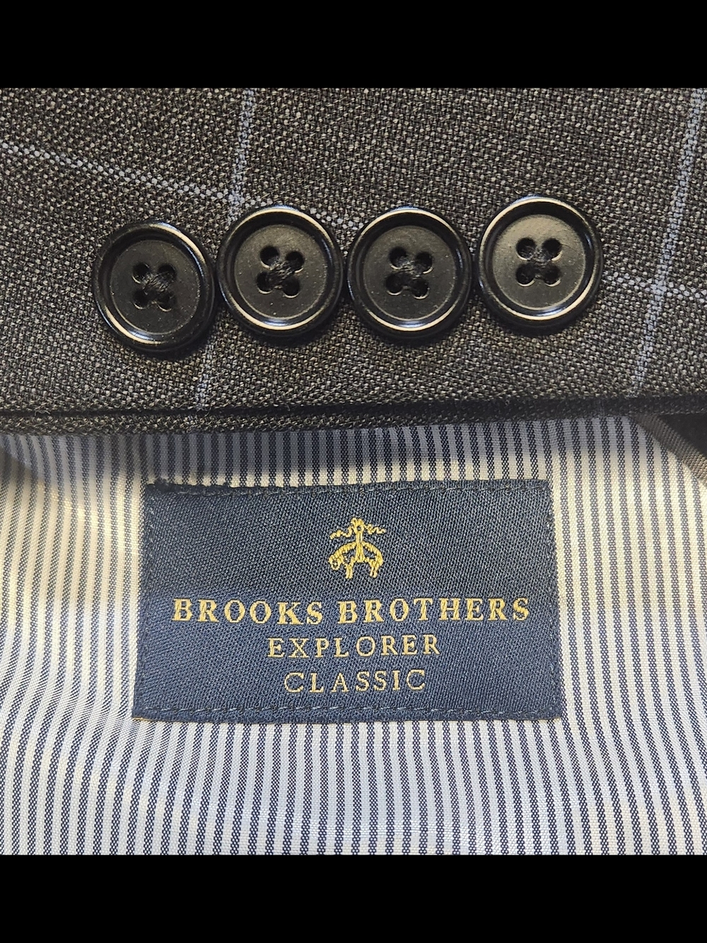 Brooks Brothers Blazer Mens 44R Blue Windowpane Plaid Wool Explorer Classic Fit
